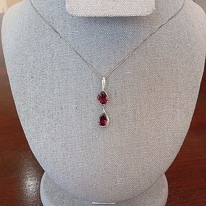 14K SOLID WG Rhodolite Garnet (2.589cts) & Diamond (0.013ct) Pendant